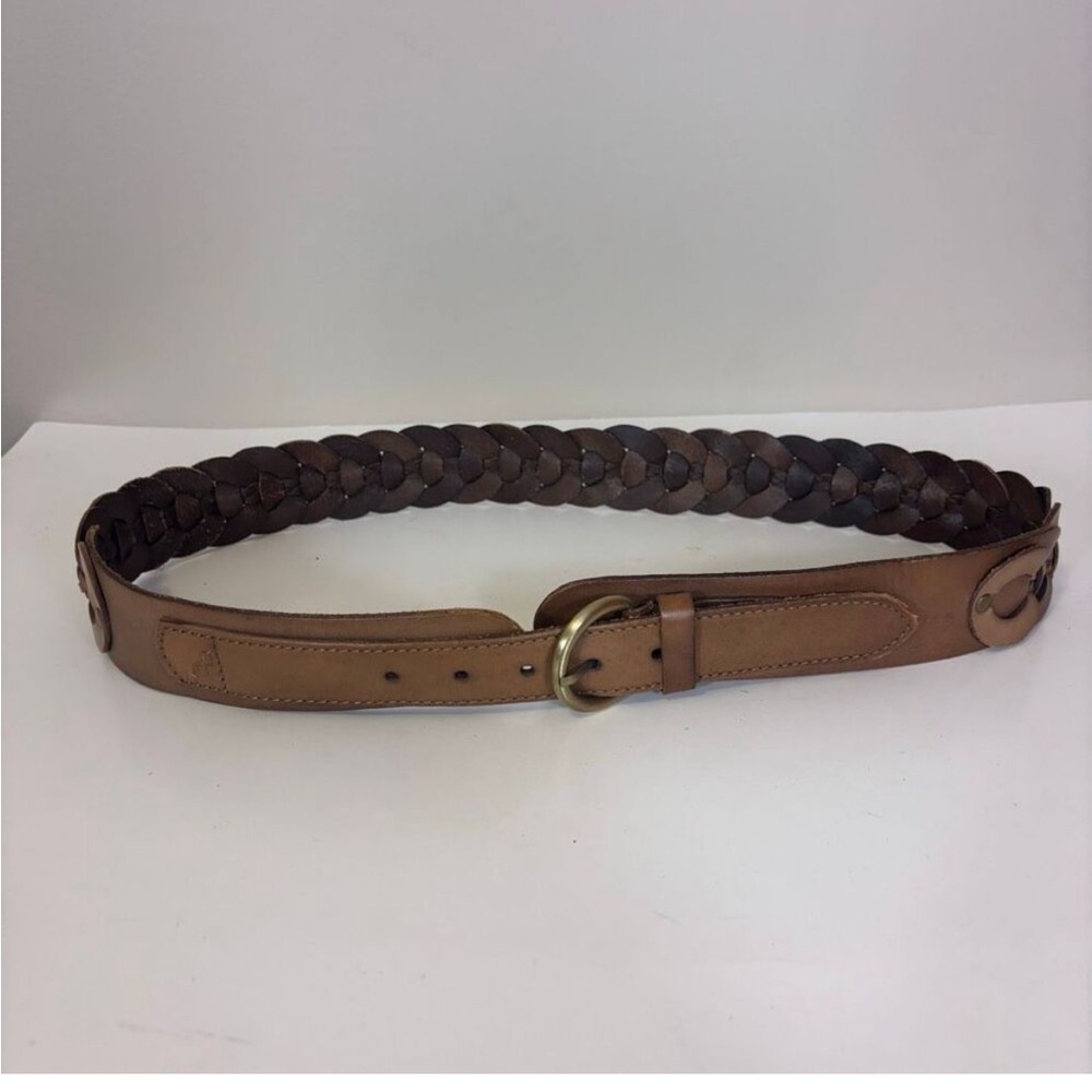 Elise M Brown Leather Overlap Design Belt S/M
